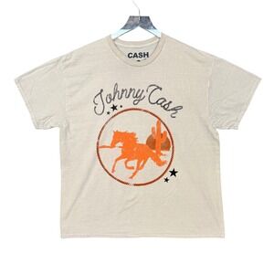 Johnny Cash T-Shirt‎ Mens XL Beige Graphic Tee Horse Cactus Western Style NWOT